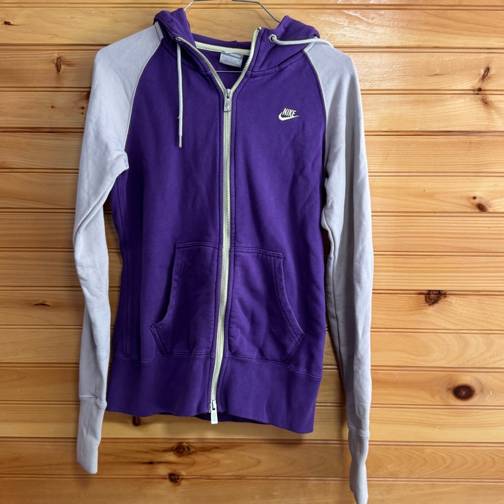 Vintage Nike AW77 Women's Running Zip Up Two-Tone Purple Hoodie Jacket Small